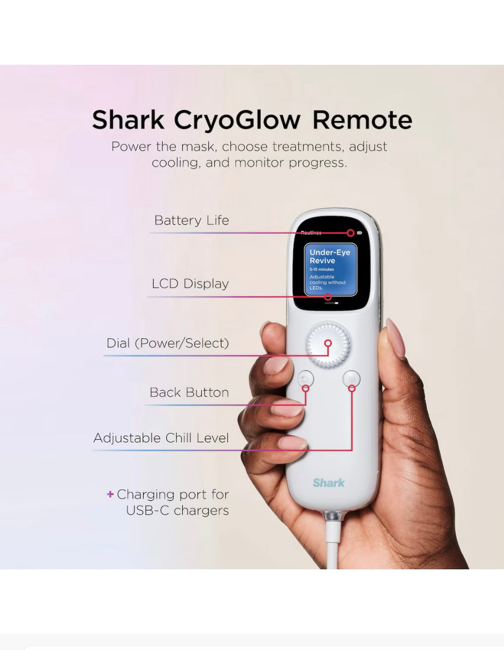 Shark CryoGlow Under-Eye Cooling & LED Anti-Ageing & Blemish Repair Mask - Lilac